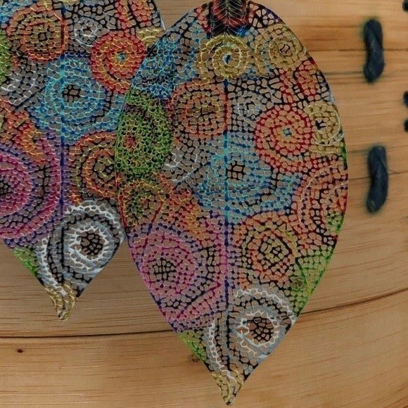 Large Filigree Colorful Swirl Leaf Drop Earrings Pierced NEW - Picture 2 of 7